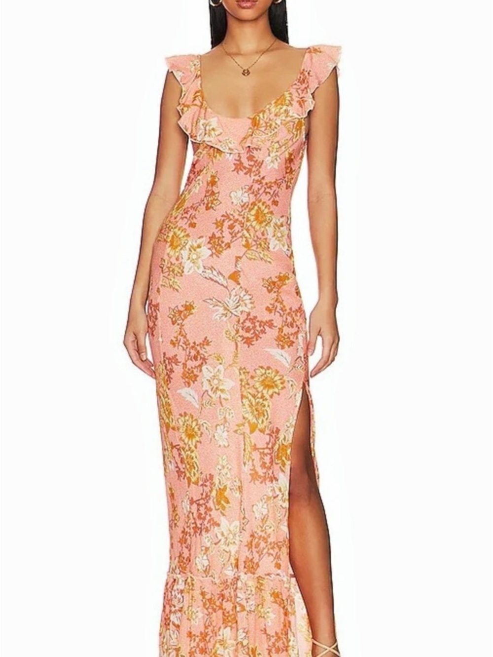 Free People Remind Me Maxi Slip Dress Floral Ruffle Maxi Dress Pink & Yellow